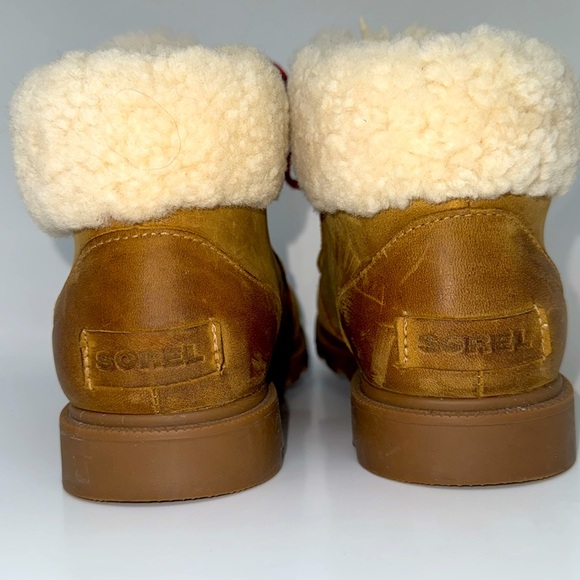 Sorel Ainsley Conquest Brown Lace Up Leather & Shearling Ankle Boots 9 M - Picture 6 of 13